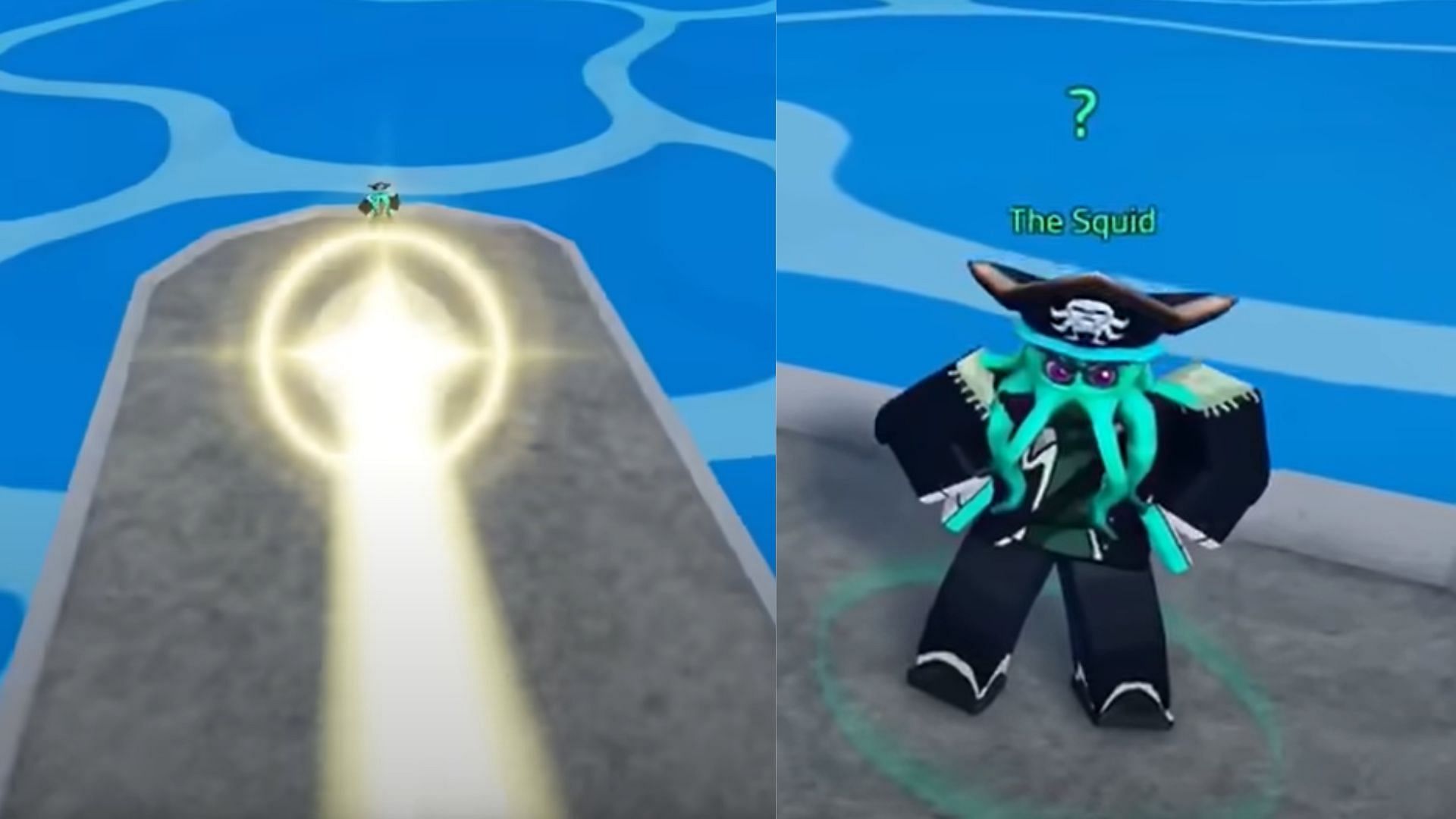 The Squid NPC is at the docks of the Viridians (Image via Roblox)